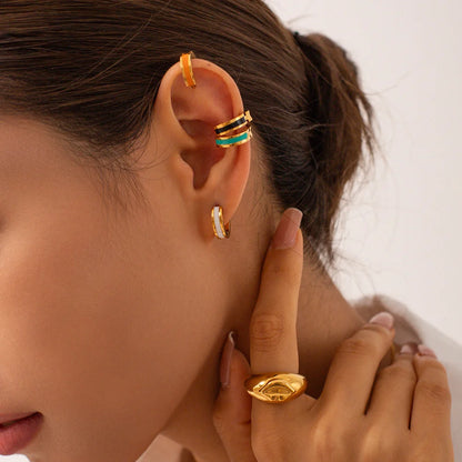 IG Style Round Geometric Stainless Steel 18K Gold Plated Earrings