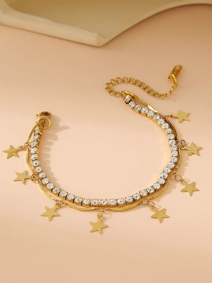 Elegant Glam Cross Star Leaves 304 Stainless Steel 18K Gold Plated Rhinestones Stainless Steel Bracelets In Bulk