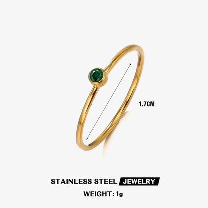 304 Stainless Steel 18K Gold Plated Minimalist Plating Inlay Round Rhinestones Birthstone Rings