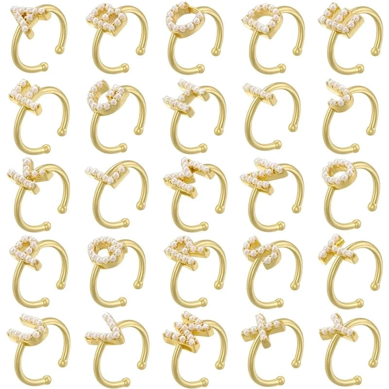 Copper 18K Gold Plated Plating Inlay Letter Artificial Pearls Open Rings