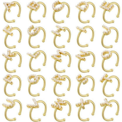 Copper 18K Gold Plated Plating Inlay Letter Artificial Pearls Open Rings