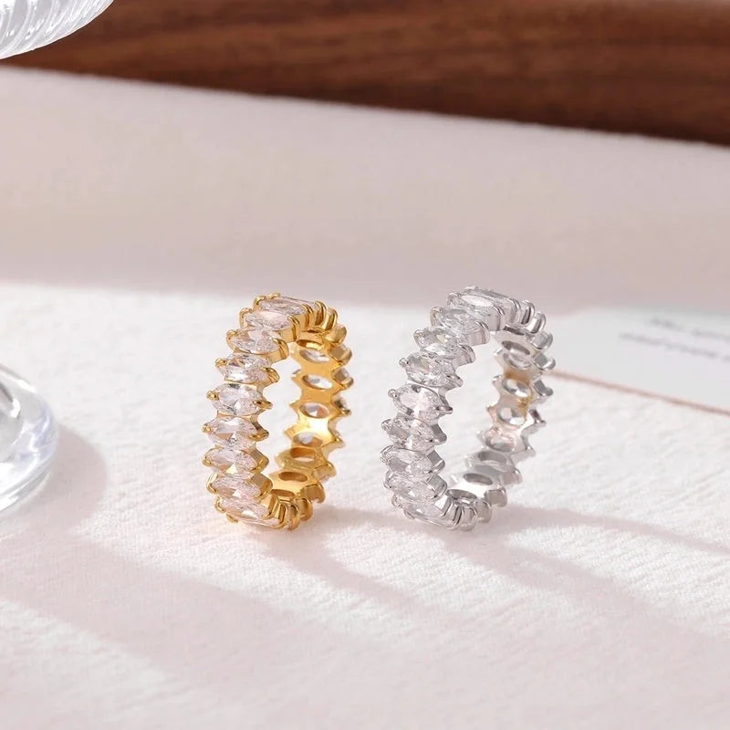 Luxurious Commute Shiny Geometric 304 Stainless Steel Zircon White Gold Plated Gold Plated Hollow Out Inlay Stainless Steel Rings