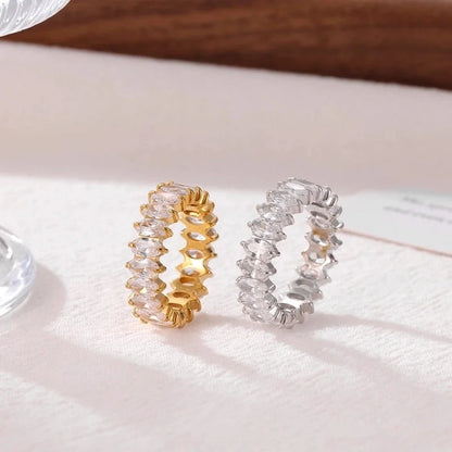 Luxurious Commute Shiny Geometric 304 Stainless Steel Zircon White Gold Plated Gold Plated Hollow Out Inlay Stainless Steel Rings