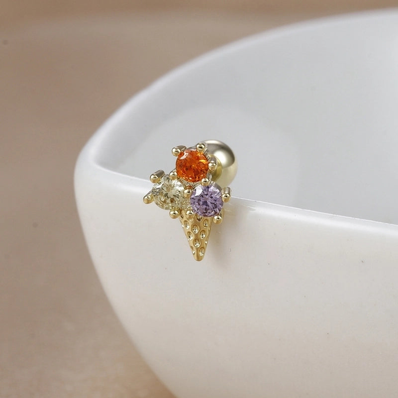 1 Piece Ear Cartilage Rings & Studs IG Style Ice Cream Heart Shape Candy 304 Stainless Steel Inlay Zircon 18K Gold Plated Ear Cartilage Rings & Studs