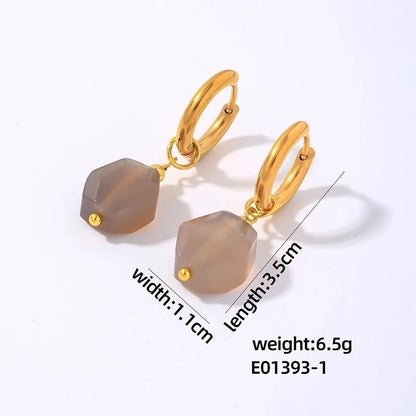 1 Pair Lady Minimalist Commute Geometric 304 Stainless Steel Natural Stone Drop Earrings