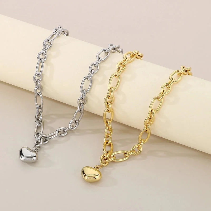 Minimalist Heart Shape 304 Stainless Steel 18K Gold Plated Bracelets Necklace
